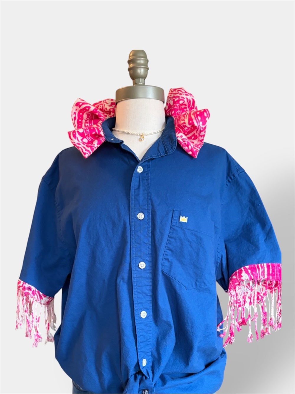 Upcycled Crown & Ivy Fringe Paisley Ruffle Collar Reworked Top